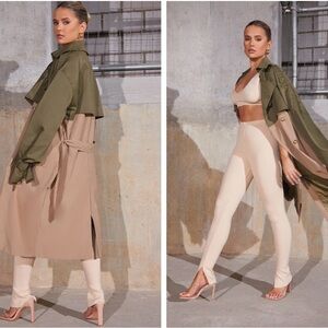 Khaki Contrast Oversized Belted Midi Trench Coat